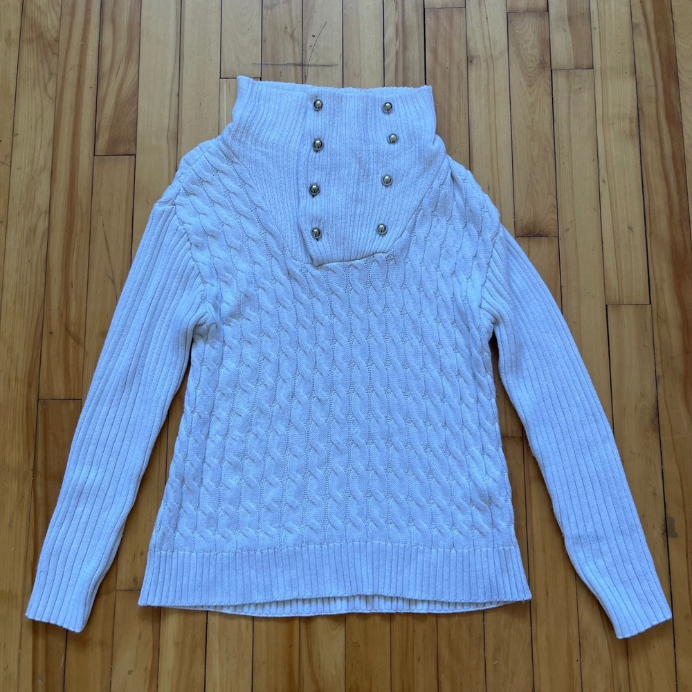 Y2K Dolce & Gabbana White Cable Knit Cotton Sweater Funnel Neck M/L *duty free*
